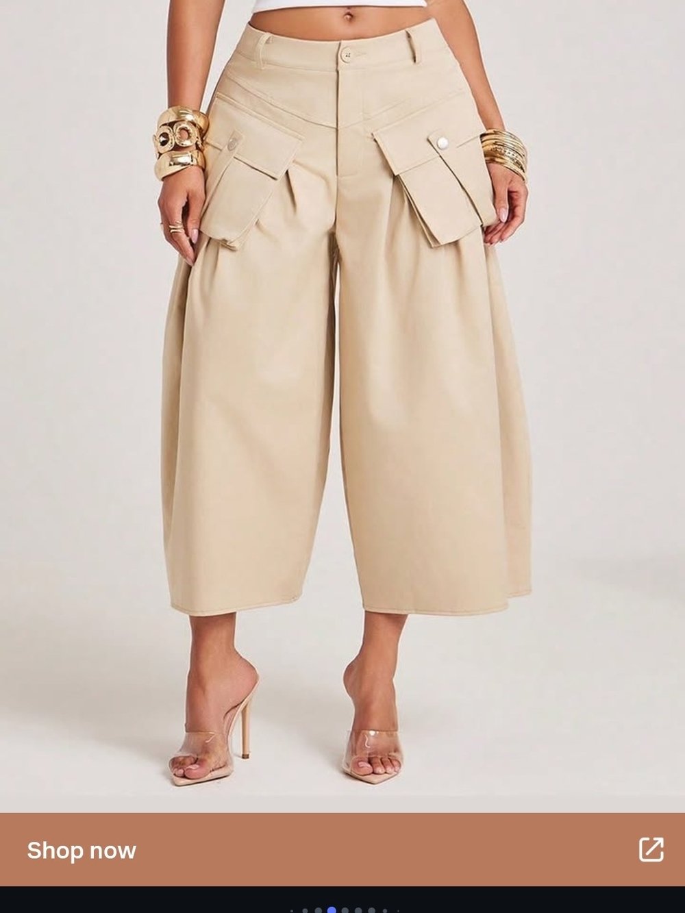 SHEIN Wide-Leg Cargo Culotte Pants in Tan